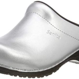 Sanita Sonja PU | Zuecos Abiertos | Producto Artesanal Original para Mujer | Plantilla de Forma anatómica con Espuma Blanda | Plateado | 36 EU