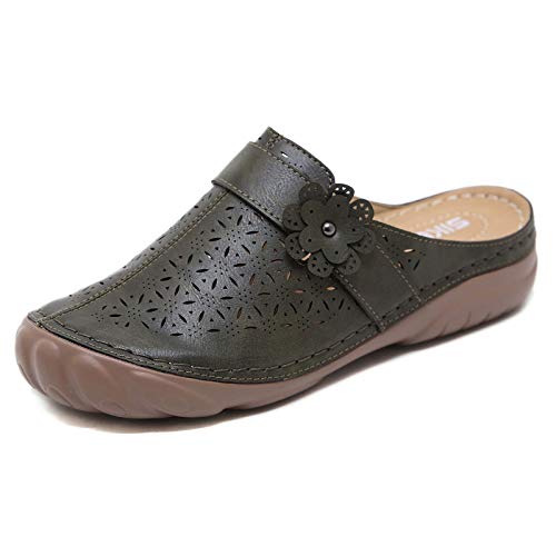 Zuecos para Mujer Suave PU Cuña Slip Mula Verano Sandalias Playa Flor Hueca Retro Sin Espalda Zapatillas Jardín Al Aire Libre Punta Puntiaguda Caminar Antideslizante Mocasines Casual Verde 40 EU
