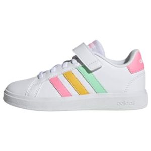 adidas Grand Court Court Elastic Lace and Top Strap Shoes, Zapatillas de Tenis Unisex niños, Cloud White Pulse Mint Beam Pink, 30 EU