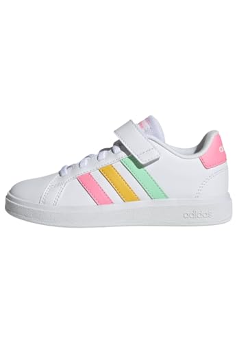 adidas Grand Court Court Elastic Lace and Top Strap Shoes, Zapatillas de Tenis Unisex niños, Cloud White Pulse Mint Beam Pink, 30 EU
