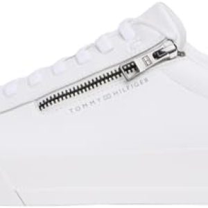 Tommy Hilfiger Sneaker con Suela Cupsole Hombre Court Zip de Piel, Blanco (White), 44