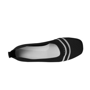 Mocasines lavables para mujer, zapatos planos de ballet, punta redonda, parte superior baja, zapatos planos de punto, cómodos, elegantes, para el trabajo, boda, oficina, zapatos de vestir, Black, 38