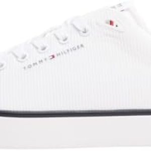 Tommy Hilfiger Sneaker con Suela Vulcanizada Hombre Mesh Low Top, Blanco (White), 46