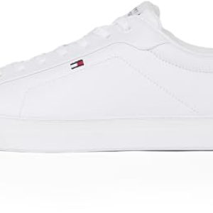 Tommy Hilfiger Court Sneaker Hombre Icon Flag Essential de Piel, Blanco (White), 41