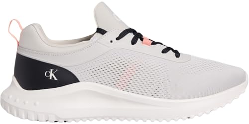 Calvin Klein Runner Sneaker Hombre Eva Tech Knit con Logotipo, Gris (Moonstruck/Creamy White/Orange), 43