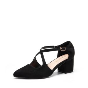 DREAM PAIRS Zapatos de tacón Cerrados para Mujer.,Size 39,Ante Negro,SDPU2409W