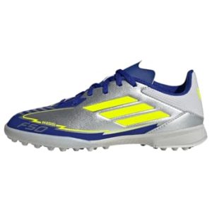 adidas – F50 League Football Boots Turf, Zapatillas Niños Unisex, Silver Met./Solar Yellow/Lucid Blue,