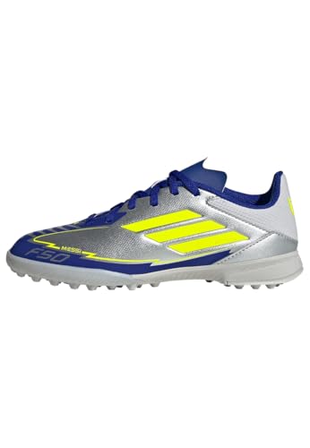 adidas - F50 League Football Boots Turf, Zapatillas Niños Unisex, Silver Met./Solar Yellow/Lucid Blue,