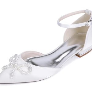 Hanfike Zapatos de boda cómodos para mujer, zapatos de noche puntiagudos, Jy344 Pearl Knot Blanco, 40 EU