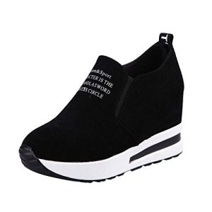 UnoSheng Zapatos elegantes para mujer con tacón Sportflock Slip-on casuales Mujeres Cuñas Plataforma de moda para mujer Zapatillas de deporte mujer 39-42 Negro, Negro , 37 EU
