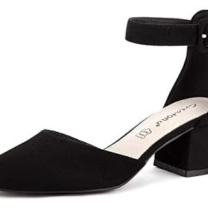 Greatonu Zapatos de Tacón Ancho Negro Espigón Suede Modo de Fiesta para Mujer Tamaño 39 EU