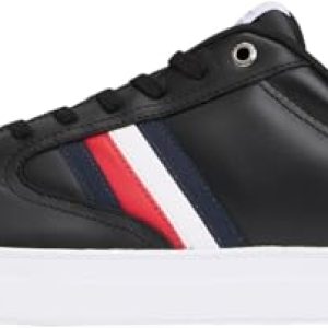 Tommy Hilfiger Sneaker con Suela Cupsole Hombre Icon Court Stripes de Piel, Negro (Black), 45