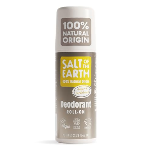 Desodorante natural en roll-on Salt of the Earth - Ámbar y sándalo - Vegano, certificado por Leaping Bunny, fabricado en el Reino Unido - 75ml