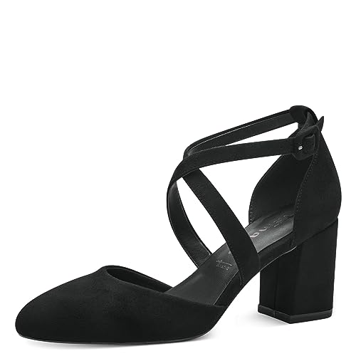Tamaris Zapatos de Salón para Mujer, Textiles, Tacón Cuadrado, Veganos, Negro, 38 EU