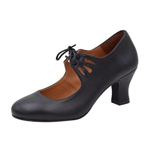 PASARELA – Zapatos de Baile Flamenco Napa Soft con Cordones para Mujer Sintético Mujer Color: Negro Talla: 38