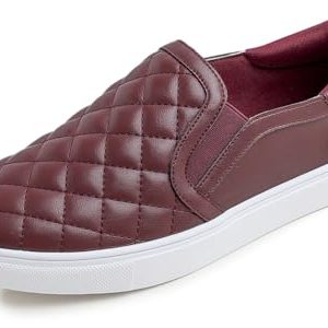 Feversole Women’s Fashion Slip-On Sneaker Casual Flat Loafers,Sneakers Slip-on Alla Moda per Mocassini Piatti Casual da Donna Piel Vegana Borgoña 38 EU