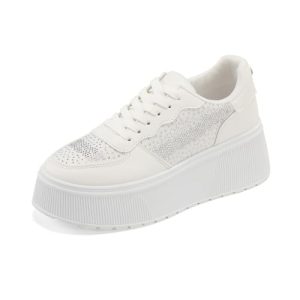 JOMIX Zapatillas Casual Mujer con Purpurina Pedrería Deportivas de Moda con Plataforma Zapatos para Bodas y Fiestas (WSC250122, Blanco, 40 EU)