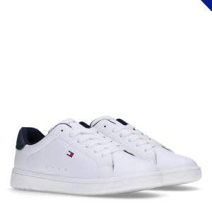 Tommy Hilfiger, Zapatilla de Deporte Plana, con Cordones, Jack, Blanco/BLU, 37