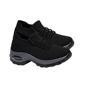 CALLARON Zapatillas de Mujer Acolchadas de Zapatos Transpirables Calzado Deportivo Cordones Zapatillas Casual para Ejercicio Color Negro 37