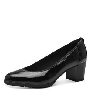 Tamaris Zapatos de Salón de Piel para Mujer, Tacón de Embudo, Cómodos, Negro Charol, 37 EU