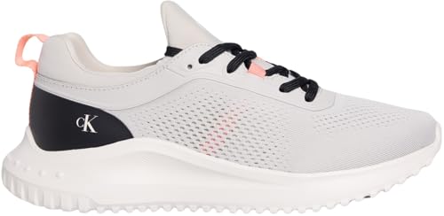 Calvin Klein Runner Sneaker Mujer Eva Sock Tech Mix con Logotipo, Gris (Moonstruck/Creamy White/Orange), 40