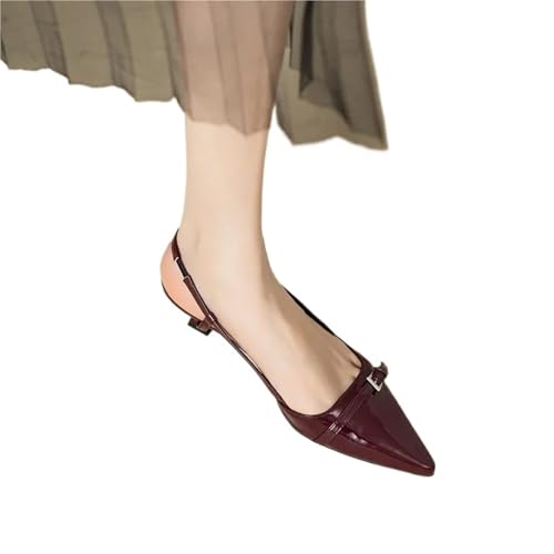 LVCHAO Sandalias De Tacón Medio con Punta De Charol Color Rojo Vino For Mujer, Zapatos De Tacón Fino con Parte Trasera Vacía para Bodas, Fiestas, Bailes(Red,40)