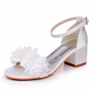 WeFloHsL Sandalias De Novia Boda De Tacón Grueso Bajo con Perlas Tira Al Tobillo Y Punta Abierta Zapatos De Fiesta Vestido,Marfil,38 EU