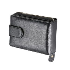 FOMIYES Monedero De Cuero para Hombre, Billetera Cremallera, Tarjetero Compacto De Piel Genuina Negro, Uso Diario y Viaje, Material Resistente, Diseño Moderno, Tamaño Pequeño