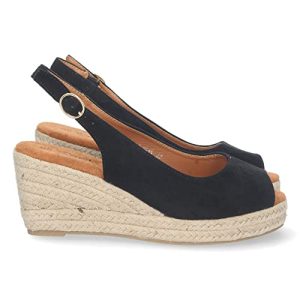 shoes&blues.es 70965-Sandalia de Cuna para Mujer, Forrada de Yute, Punta Abierta, y Cierre de Hebilla en el Tobillo, Primavera Verano 2023. Talla 39 Negro
