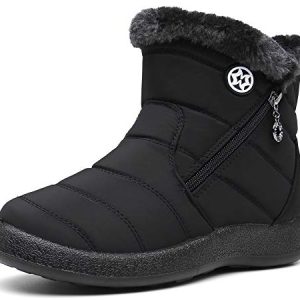 Gaatpot Botas para Mujer Botines de Invierno Forradas con Pelo Botas de Nieve Antideslizante Zapatos Outdoor Ligero Negro 40 EU