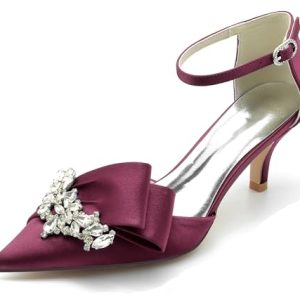 Hanfike Zapatos de boda nupcial correa de tobillo tacón bajo noche fiesta formal para las mujeres JY055, Burgundy, 39.5 EU