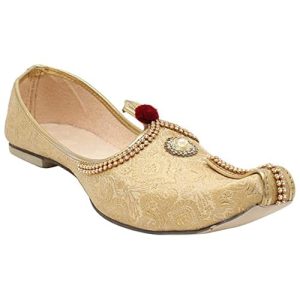 Zapatos de boda para hombre, Punjabi Jutti Mojari, étnico, indio, Khussa, zapatos planos de boda, talla 7-12, sol (dorado y crema), Dorado, 43 EU