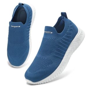 HKR Zapatillas Deportivas Mujer Sin Cordones Ligero Slip-on Malla Casual Tenis Transpirable Zapatos Fascitis Plantar para Caminar Correr Azul Vaquero 42 EU