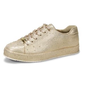 LUCKY STEP Mujer Zapatillas con Plataforma y Diamantes de Imitación | Zapatos Brillantes para Boda Nupciales para (Oro con Estrás, 10US-41EU-8UK)