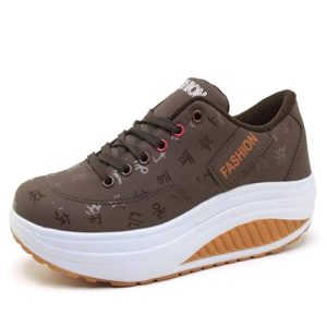 Low Top Mujer Casual Caminar Plataforma Cuña Zapatillas Elegante Ligero Deporte Zapatos Slip on Moda Cómodo Correr Zapatos（Café,37 EU