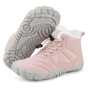 Mishansha Barefoot Niños Botas Niña Invierno Botines Niño Invierno Botas Nieve Impermeable Zapatos de Invierno Rosa,Gr.27