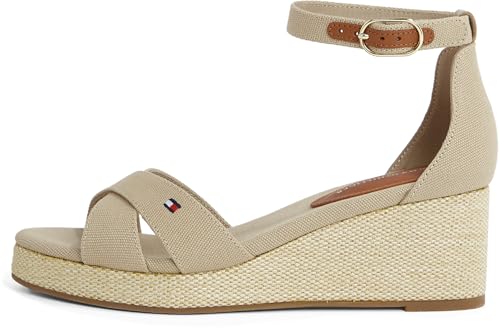 Tommy Hilfiger Alpargatas de cuña Mujer Flag Criss-Cros Mid con correa de tobillo, Beige (Horseradish), 41