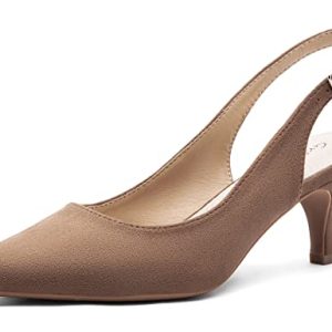 Greatonu – Zapatos con tacón de Aguja Corto y talón al Aire para Mujer para Vestir,Taupe, 39 EU