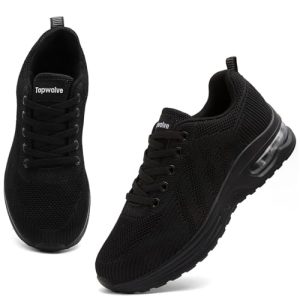Topwolve Zapatillas para Correr Mujer Calzados Deportivo Zapatos de Running Exteriores Zapatillas de Caminar Transpirable Ligero,Todo Negro,40 EU