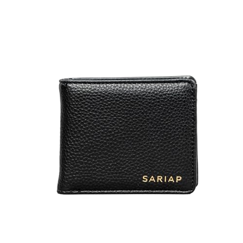 SARIAP Cartera Hombre Marrón con Monedero, 5 Ranuras, Bloqueo RFID, Billetera Efecto Piel + Llavero a Juego | Regalo Original para Hombre (Negro 5 Ranuras)