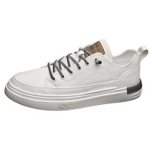Zapatillas Casuales para Hombre de Cuero con Puntera, Suela Texturizada Acolchada, Elegantes y Cómodas para Caminatas Diarias (White, 41)