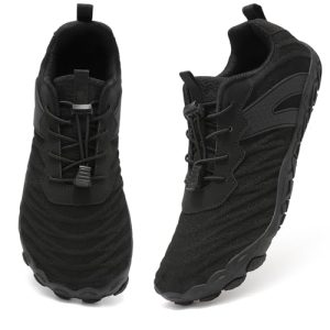 Acfoda Zapatillas Barefoot Hombre Mujer Zapatillas de Puntera Ancha Trail Running Fitness Trekking Antideslizante Respirable para Zero Drop Soles Negro 38