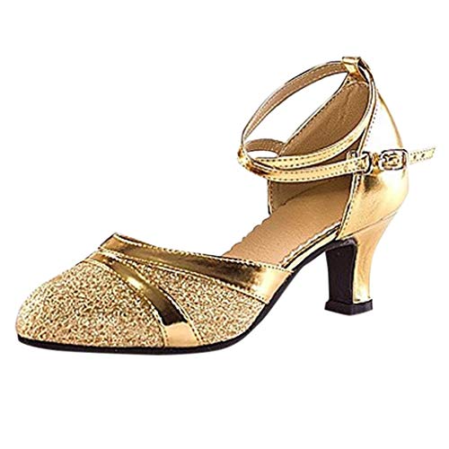 riou Marca Outlet Ofertas Flash Zapatos de Baile Latino con pedrería para Mujer Negro Vintage Zapatillas Hebilla Calzado de Danza Moda Chicas Fondo Suave y Comodo Zapatos de Princesa Plata Original