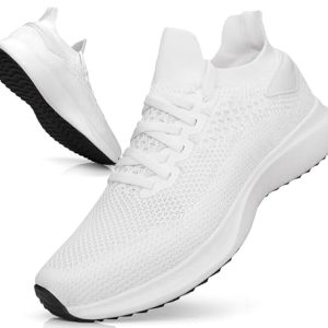 Giniros Zapatillas de Deportivas Hombre Ligeros Transpirables Zapatillas Running Bambas Sneakers Correr Jogging Caminar Casual Atlético Tenis Fitness Gym Blanco 41EU