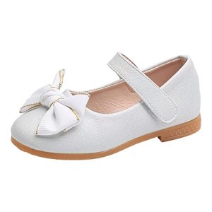 Mary Jane – Zapatos planos para niña, ligeros, ligeros, de princesa, monocolor, elegantes, antideslizantes, con lazo, para boda, fiesta, princesa, disfraz, Blanco, 25 EU