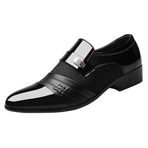 BIISDOST Zapatos de cuero negro para hombre Derby Oxford Zapatos de boda Zapatos de cuero Zapatos de cuero clásico de negocios Oxford Zapatos con cordones Hombres Smoking charol Brogue Negocio,