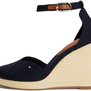 Tommy Hilfiger Alpargatas de cuña Mujer Flag Closed Toe con correa de tobillo, Azul (Space Blue), 38