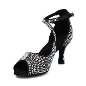 Syrads Zapatos de Baile Latino para Mujer Satén Salsa Salón Zapatos de Baile de Boda para Principiantes sociales Salsa Latin Dancing Party,Negro 7.5cm Heel,39 EU