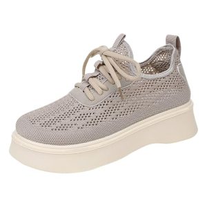 Genérico Zapatillas Sneakers Mujer Zapatillas Mujer Casual Zapatos de Transpirables de Malla con Y Antideslizantes. Zapatos Deportivas con Cordones para Caminar (Beige,40)