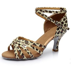 Hixingo Zapatos de Baile Latino Mujer Brillo 7CM, Zapatos Salsa Mujer Tacón Cubano Práctica Profesional para Salsa Tango y Bachata, Fiesta Carnaval (8028 Leopardo,38)